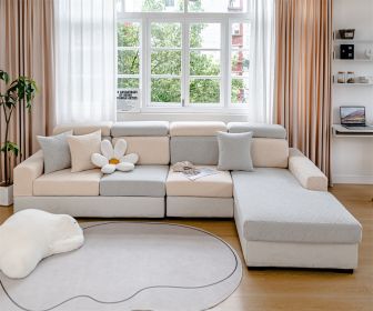 Elastic sofa cover, cushion cover, sofa hat, solid color sofa cover, all inclusive, all season universal cover, sofa cushion cover (Color: Grey & Beige, size: )