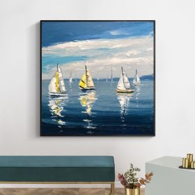 Hand Painted Oil Painting Sailboat Ocean Seascape-Hand-Painted- Oil Painting Handmade- Wall Art Hand Paint - For Home Decoration (size: 60x60cm)