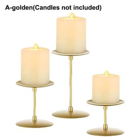 3Pcs Metal Candle Holders Iron Pillar Candle Plate Candle Stand Candlestick Table Centerpieces Wedding Party Festival Home Decor (Color: A-golden, Ships From: )
