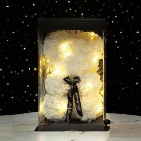 40cm Large Teddy Rose Bear Artificial Flowers Rose Bears with Light Box Anniversary Valentine's Wedding Birthday Christmas Gift (Color: 25CM-Crown Veil2, Ships From: )