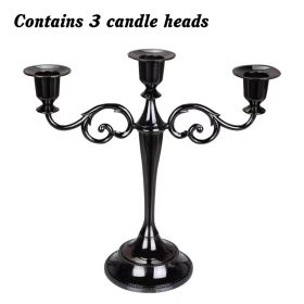 3/5-Arm Metal Plated Candle Holders Retro Candelabra European Style Simple Romantic Candlestick Pillar Wedding Party Centerpiece (Color: black-three, Ships From: )