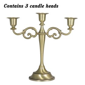 3/5-Arm Metal Plated Candle Holders Retro Candelabra European Style Simple Romantic Candlestick Pillar Wedding Party Centerpiece (Color: bronze-three, Ships From: )