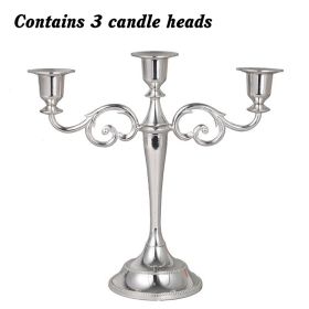 3/5-Arm Metal Plated Candle Holders Retro Candelabra European Style Simple Romantic Candlestick Pillar Wedding Party Centerpiece (Color: silver-three, Ships From: )