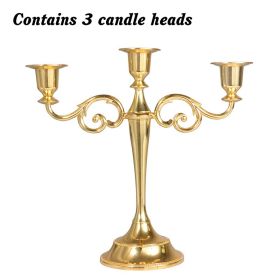3/5-Arm Metal Plated Candle Holders Retro Candelabra European Style Simple Romantic Candlestick Pillar Wedding Party Centerpiece (Color: golden-three, Ships From: )