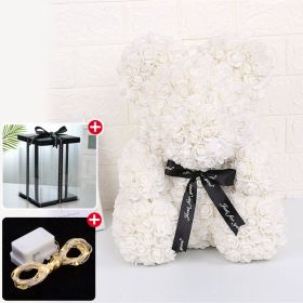 Rose Bear Artificial Flower With Box and Light Rose Teddy Bear Wedding Decor Christmas Women Valentines Girlfriend Birthday Gift (Color: Snow White)