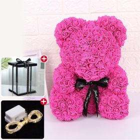 Rose Bear Artificial Flower With Box and Light Rose Teddy Bear Wedding Decor Christmas Women Valentines Girlfriend Birthday Gift (Color: Rose Red)
