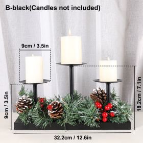 3Pcs Metal Candle Holders Iron Pillar Candle Plate Candle Stand Candlestick Table Centerpieces Wedding Party Festival Home Decor (Color: B-black, Ships From: )
