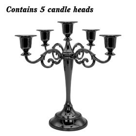 3/5-Arm Metal Plated Candle Holders Retro Candelabra European Style Simple Romantic Candlestick Pillar Wedding Party Centerpiece (Color: black-five, Ships From: )