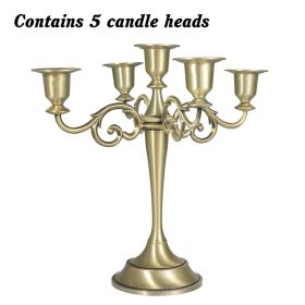 3/5-Arm Metal Plated Candle Holders Retro Candelabra European Style Simple Romantic Candlestick Pillar Wedding Party Centerpiece (Color: bronze-five, Ships From: )