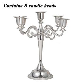 3/5-Arm Metal Plated Candle Holders Retro Candelabra European Style Simple Romantic Candlestick Pillar Wedding Party Centerpiece (Color: silver-five, Ships From: )