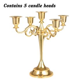 3/5-Arm Metal Plated Candle Holders Retro Candelabra European Style Simple Romantic Candlestick Pillar Wedding Party Centerpiece (Color: golden--five, Ships From: )