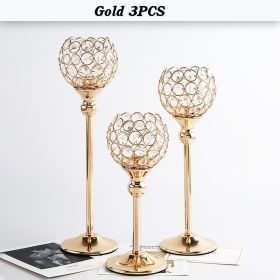 Crystal Candle Holder Pillar Gold/Silver Metal Tealight Candlestick Wedding Table Centerpiece Party Christmas Home Desktop Decor (Color: Gold 3PCS, Ships From: )