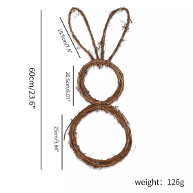 2023 New Easter Bunny Wreath DIY Folded Rattan Wreath Bunny Pendant Easter Decoration for Home Holiday Party Decoration Supplies (Color: No Light)