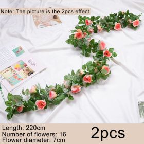 2pcs Fake Rose Vine Flowers Garland Plant Artificial Flower Wall Hanging Flower Rattan Fake Plant Leaf Wedding Home Garden Decor (Color: champagne pink, Ships From: )