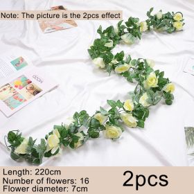 2pcs Fake Rose Vine Flowers Garland Plant Artificial Flower Wall Hanging Flower Rattan Fake Plant Leaf Wedding Home Garden Decor (Color: White, Ships From: )