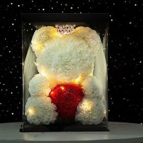 40cm Large Teddy Rose Bear Artificial Flowers Rose Bears with Light Box Anniversary Valentine's Wedding Birthday Christmas Gift (Color: 40CM-Crown Veil6, Ships From: )