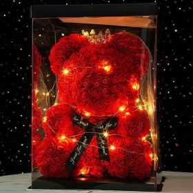 40cm Large Teddy Rose Bear Artificial Flowers Rose Bears with Light Box Anniversary Valentine's Wedding Birthday Christmas Gift (Color: 40CM-Crown Veil, Ships From: )