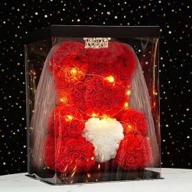40cm Large Teddy Rose Bear Artificial Flowers Rose Bears with Light Box Anniversary Valentine's Wedding Birthday Christmas Gift (Color: 40CM-Crown Veil5, Ships From: )