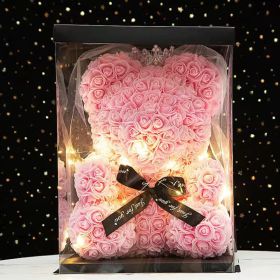 40cm Large Teddy Rose Bear Artificial Flowers Rose Bears with Light Box Anniversary Valentine's Wedding Birthday Christmas Gift (Color: 40CM-Crown Veil3, Ships From: )