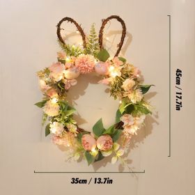 Glowing Easter Wreath Decor DIY Rattan Wreath Colorful Rabbit Bunny Eggs Happy Easter Party Decoration For Home Party Supplies (Color: Light-rabbit)