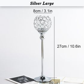Crystal Candle Holder Pillar Gold/Silver Metal Tealight Candlestick Wedding Table Centerpiece Party Christmas Home Desktop Decor (Color: Silver Large, Ships From: )