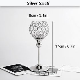 Crystal Candle Holder Pillar Gold/Silver Metal Tealight Candlestick Wedding Table Centerpiece Party Christmas Home Desktop Decor (Color: Silver Small, Ships From: )