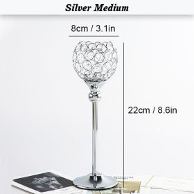 Crystal Candle Holder Pillar Gold/Silver Metal Tealight Candlestick Wedding Table Centerpiece Party Christmas Home Desktop Decor (Color: Silver Medium, Ships From: )