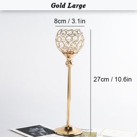 Crystal Candle Holder Pillar Gold/Silver Metal Tealight Candlestick Wedding Table Centerpiece Party Christmas Home Desktop Decor (Color: Gold Large, Ships From: )