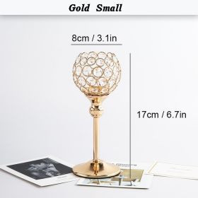 Crystal Candle Holder Pillar Gold/Silver Metal Tealight Candlestick Wedding Table Centerpiece Party Christmas Home Desktop Decor (Color: Gold  Small, Ships From: )
