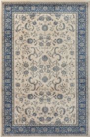 Stylish Classic Pattern Design Traditional Floral Filigree Bordered Area Rug (Color: Beige|Ivory|Blue, size: )
