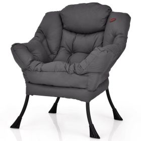 Modern Polyester Fabric Lazy Chair with Side Pocket (Color: gray)