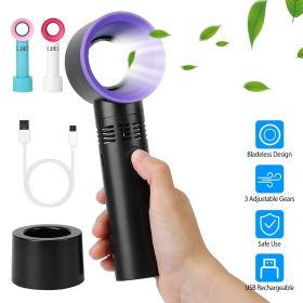 Portable Handheld Bladeless Fan Rechargeable Cooling USB Fan Desktop Use Fan w/ 3 Gears LED Indicator Cooling Fan (Color: Black)