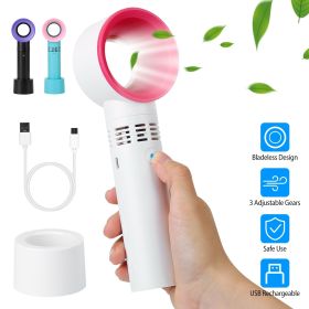 Portable Handheld Bladeless Fan Rechargeable Cooling USB Fan Desktop Use Fan w/ 3 Gears LED Indicator Cooling Fan (Color: White)