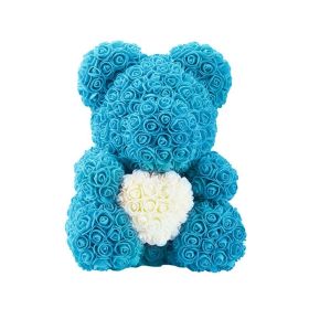25/40cm Rose Bear Heart Artificial Flower Rose Teddy Bear For Women Valentine Wedding Birthday Christmas Gift (Color: Blue white H, size: )