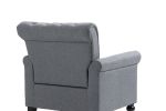 Mid-Century Modern Accent Chair, Linen Armchair w/Tufted Back/Wood Legs, Upholstered Lounge Arm Chair Single Sofa for Living Room Bedroom