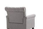 Mid-Century Modern Accent Chair, Linen Armchair w/Tufted Back/Wood Legs, Upholstered Lounge Arm Chair Single Sofa for Living Room Bedroom