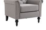 Mid-Century Modern Accent Chair, Linen Armchair w/Tufted Back/Wood Legs, Upholstered Lounge Arm Chair Single Sofa for Living Room Bedroom