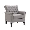 Mid-Century Modern Accent Chair, Linen Armchair w/Tufted Back/Wood Legs, Upholstered Lounge Arm Chair Single Sofa for Living Room Bedroom