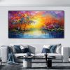 Hand Painted Oil Painting Abstract Autumn Forest Painting Original Lake Hand Painted Oil Painting Yellow Sunrise Landscape Reflection Art Room Decor