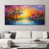 Hand Painted Oil Painting Abstract Autumn Forest Painting Original Lake Hand Painted Oil Painting Yellow Sunrise Landscape Reflection Art Room Decor