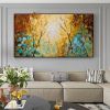 Large Oil Painting On Canvas, Original Painting, Abstract Blue Brown Forest Painting, Trees Landscape Painting, Bedroom Living room Wall Art