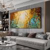 Large Oil Painting On Canvas, Original Painting, Abstract Blue Brown Forest Painting, Trees Landscape Painting, Bedroom Living room Wall Art