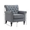 Mid-Century Modern Accent Chair, Linen Armchair w/Tufted Back/Wood Legs, Upholstered Lounge Arm Chair Single Sofa for Living Room Bedroom