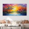 Hand Painted Oil Painting Abstract Autumn Forest Painting Original Lake Hand Painted Oil Painting Yellow Sunrise Landscape Reflection Art Room Decor