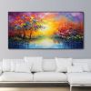 Hand Painted Oil Painting Abstract Autumn Forest Painting Original Lake Hand Painted Oil Painting Yellow Sunrise Landscape Reflection Art Room Decor