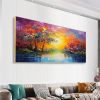 Hand Painted Oil Painting Abstract Autumn Forest Painting Original Lake Hand Painted Oil Painting Yellow Sunrise Landscape Reflection Art Room Decor