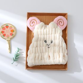Polyester Coral Velvet Cartoon Rabbit Ear Dry Hair Hat (Option: Little Lamb Rice White-25x21CM)