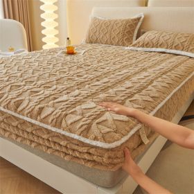 Winter Thicken Thermal Corn Velvet Milk Fiber Quilted Fitted Sheet Fully Surrounded Mattress Non-slip Mattress (Option: Milk Brown-Same Pillowcase Pair)