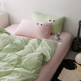 Big Eyes All Cotton Washed Cotton Bed Fittings (Option: Candy Green Powder-180cm Bed Sheet)