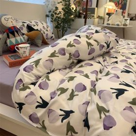 Double-piece Foggy Gray Quilt Cover Four-piece Bedding Sheet Dormitory Bed Three-piece Set (Option: Tulip-220cm)